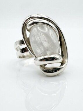 BEACH Sea GLASS White Silver Ring Adjustable Sz 7